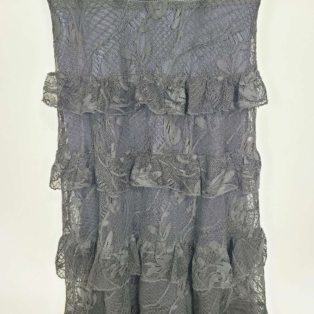 Avantlook | NWT Layered Ruffle Lace Midi Dress Black Size Large - Picture 6 of 14